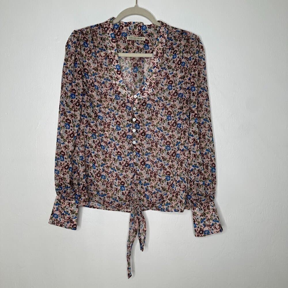 The East Order Womens Pink Floral Print Button Front Blouse Shirt Size S - Thumbnail 4
