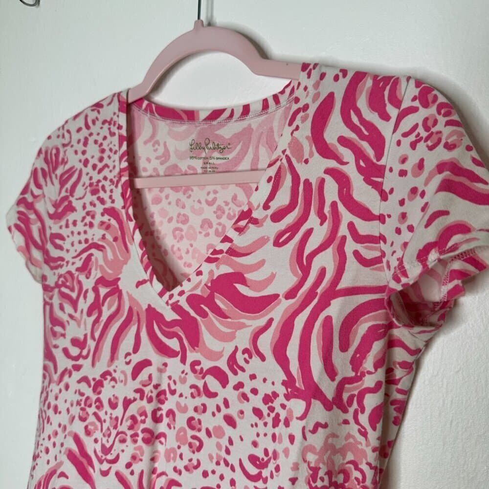 Lilly Pulitzer Pink & White Short Sleeve Michelle Lion Top Size S - Thumbnail 4