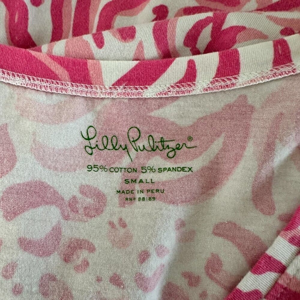 Lilly Pulitzer Pink & White Short Sleeve Michelle Lion Top Size S - Thumbnail 6