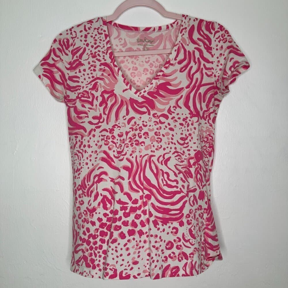Lilly Pulitzer Pink & White Short Sleeve Michelle Lion Top Size S - Thumbnail 2