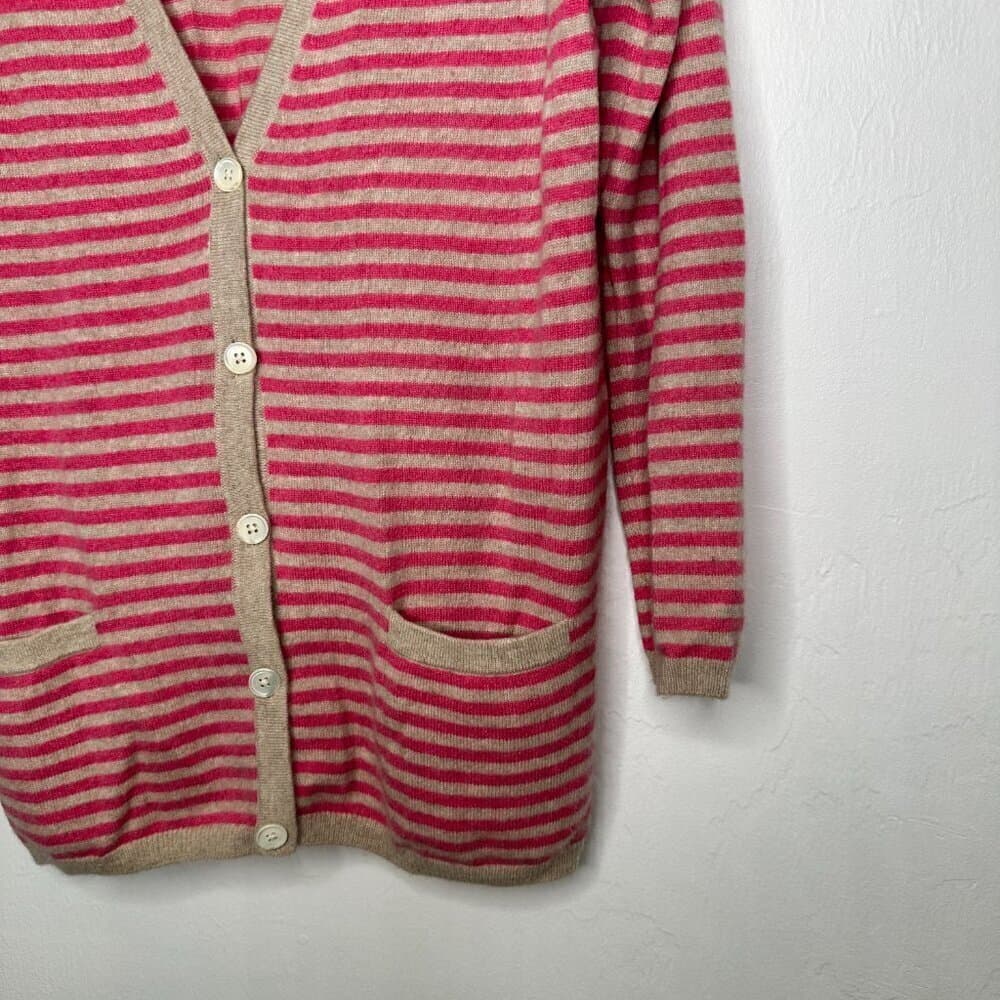 Talbots 100% Cashmere Cardigan Sweater Striped Long Sleeve V-Neck Size Large L - Thumbnail 2