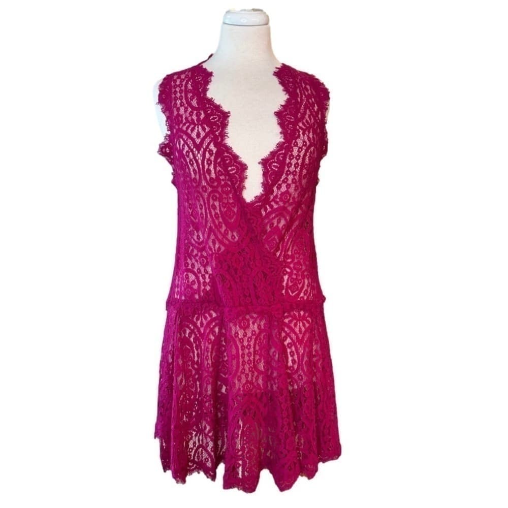 FREE People Size XS Cover up Dress Lace Sleeveless Boho Festival Beachy - Thumbnail 2