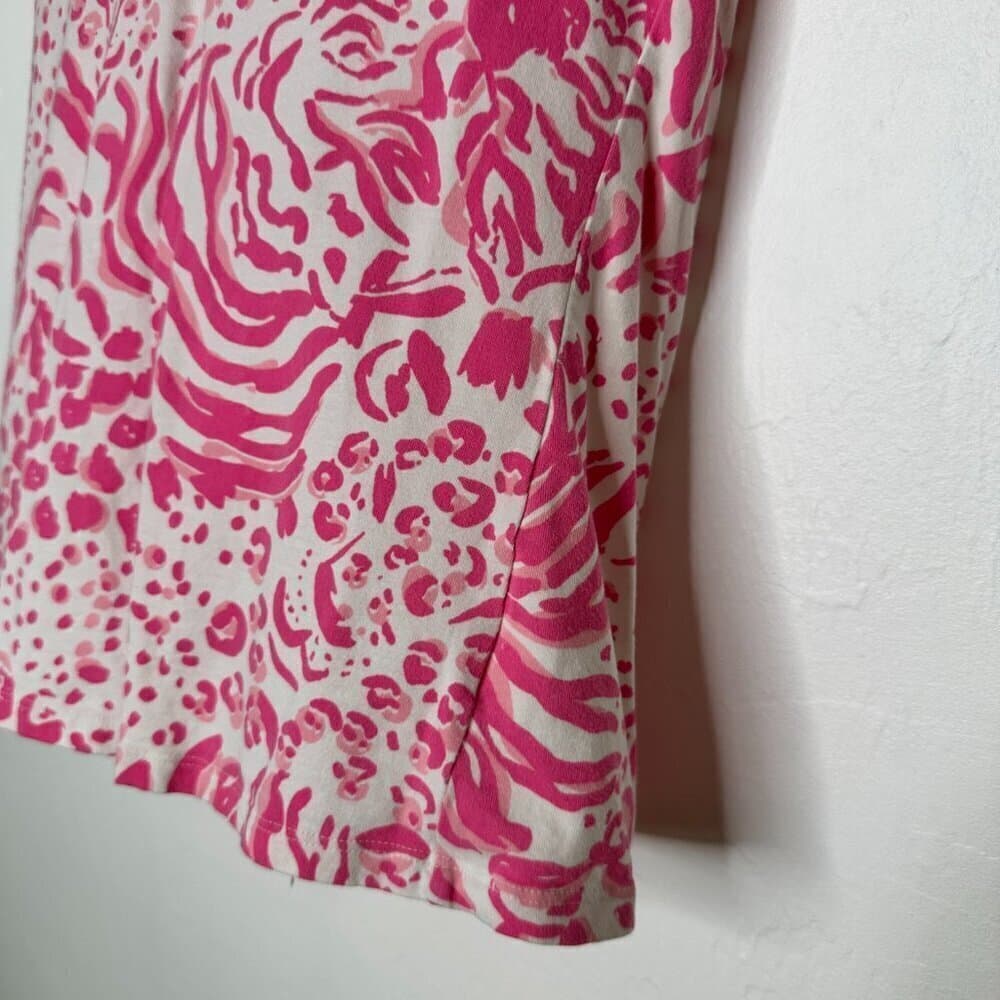 Lilly Pulitzer Pink & White Short Sleeve Michelle Lion Top Size S - Thumbnail 3