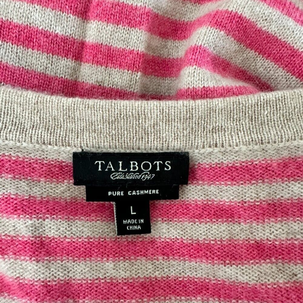 Talbots 100% Cashmere Cardigan Sweater Striped Long Sleeve V-Neck Size Large L - Thumbnail 4