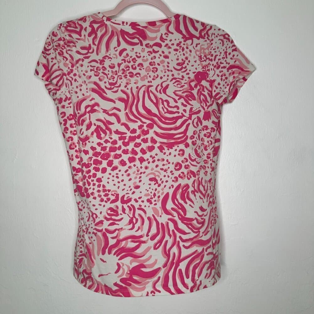 Lilly Pulitzer Pink & White Short Sleeve Michelle Lion Top Size S - Thumbnail 5