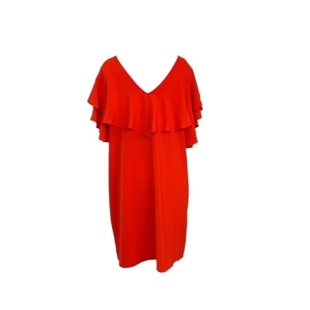 LONDON Times Orange Ruffle Sleeve Dress Size 14 - Thumbnail 3