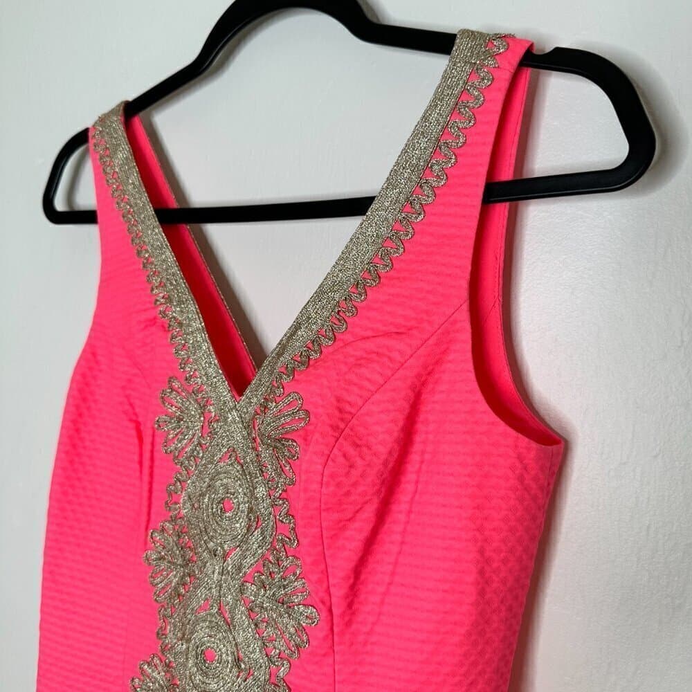 Lilly Pulitzer Junie Shift Dress Coral Reef Hot Pink Gold Mini Size 00 NEW - Thumbnail 3