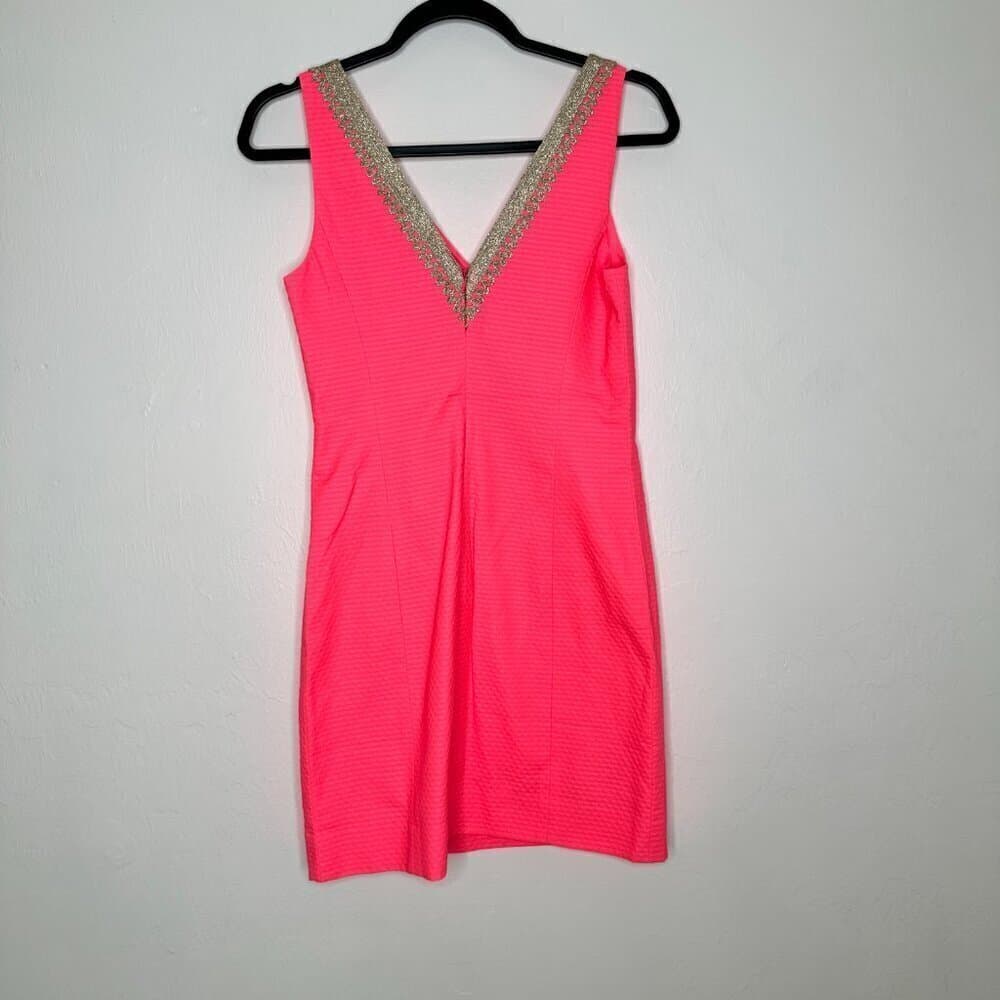 Lilly Pulitzer Junie Shift Dress Coral Reef Hot Pink Gold Mini Size 00 NEW - Thumbnail 4