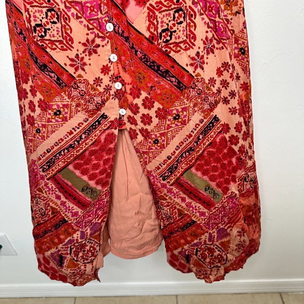 Free People Orange Patterned Lennon Button Down Ruffle Maxi Dress Size S NEW - Thumbnail 4