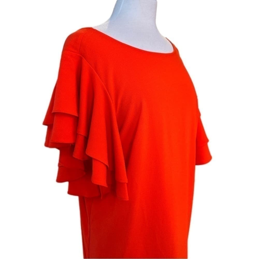 LONDON Times Orange Ruffle Sleeve Dress Size 14 - Thumbnail 2