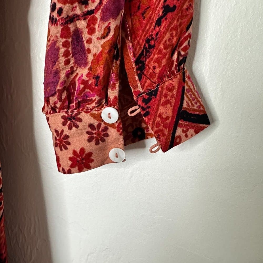Free People Orange Patterned Lennon Button Down Ruffle Maxi Dress Size S NEW - Thumbnail 7