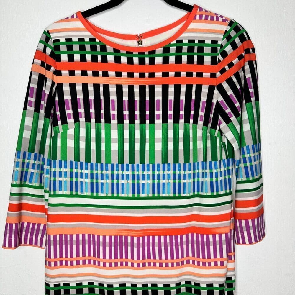 Eliza J Striped Multicolor 3/4 Sleeve Shift Dress Size 6P - Thumbnail 3