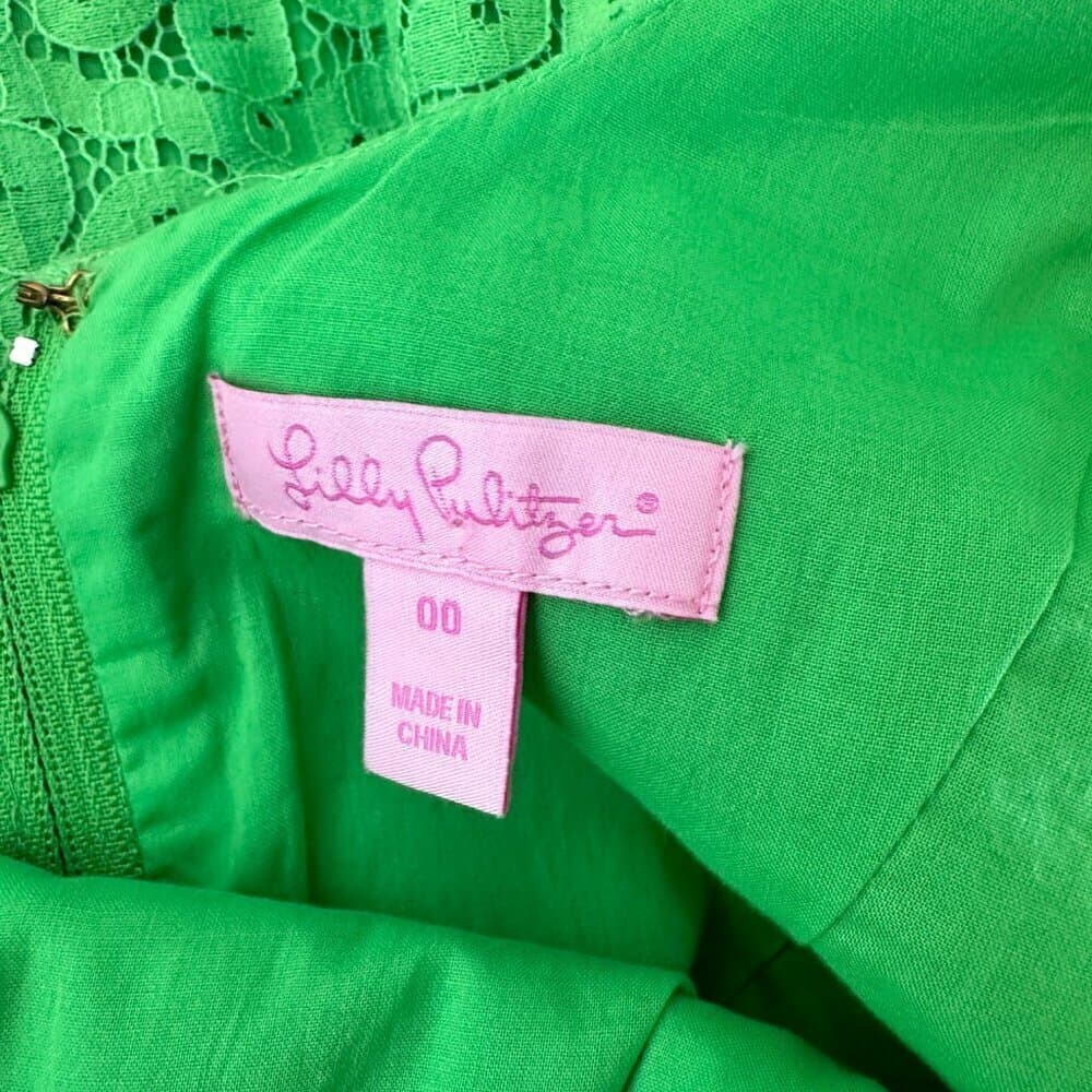 Lilly Pulitzer Women's Sleeveless Lace Overlay Green Dress Size 00 - Thumbnail 6