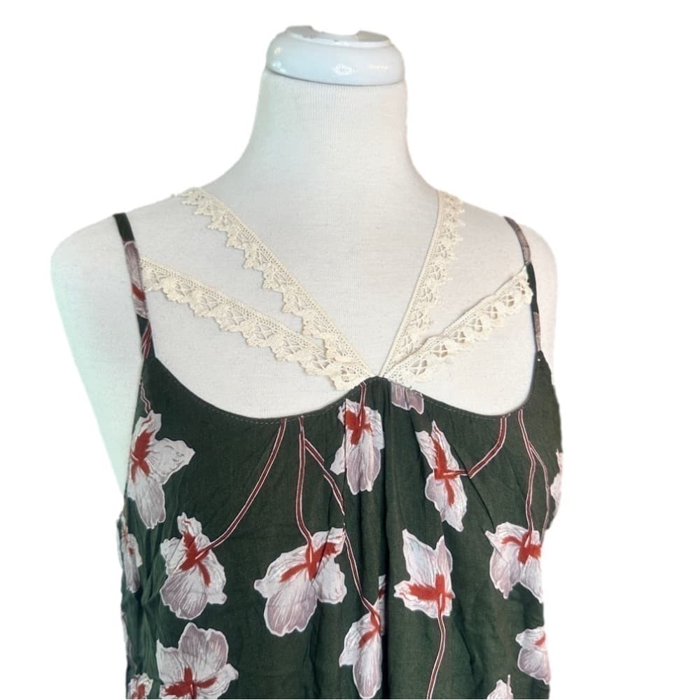 Nwt Entro Green Sleeveless Floral & Lace Sundress Dress Size L - Thumbnail 2