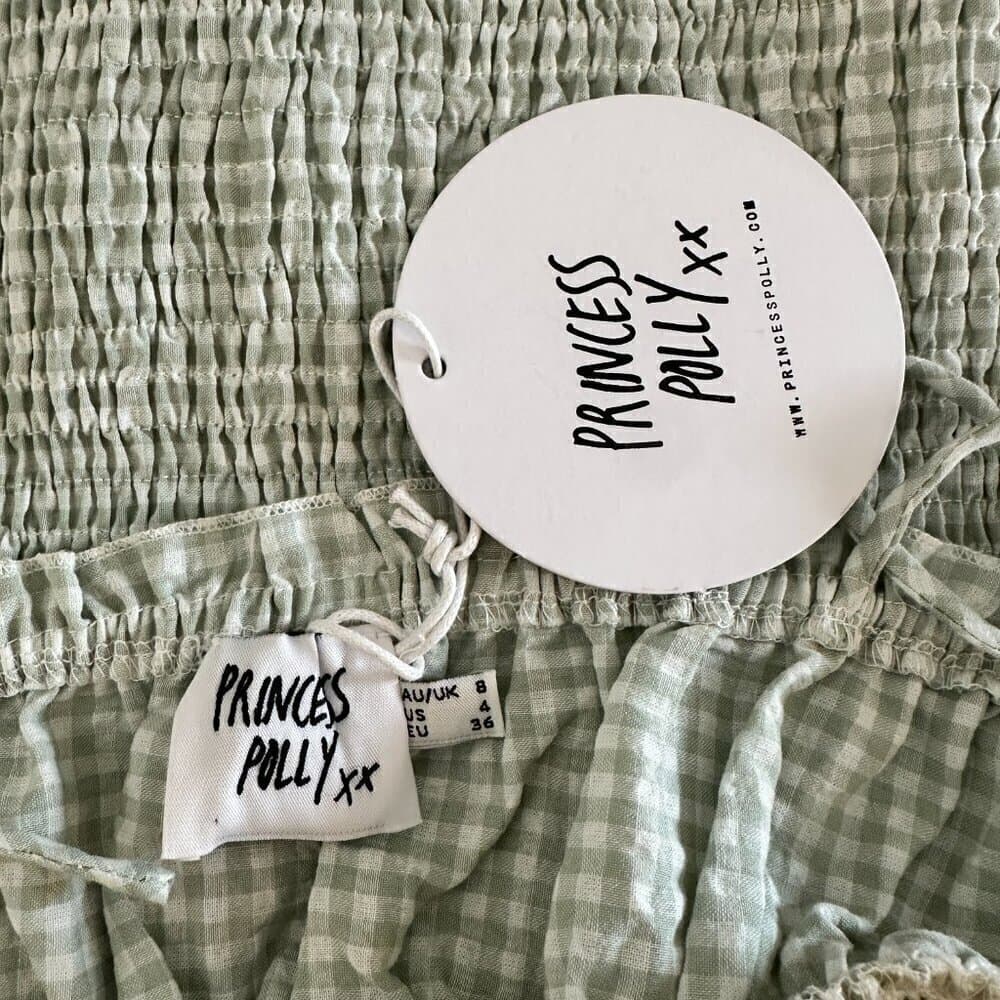 Princess Polly Korina Gingham Green and White Mini Dress Size 4 NEW - Thumbnail 10