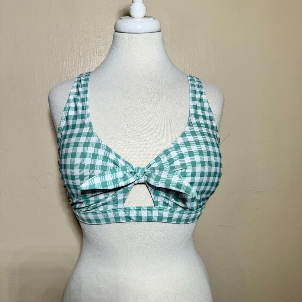Old Navy Green & White Tie Front Keyhole Opening Size L NWOT - Thumbnail 3