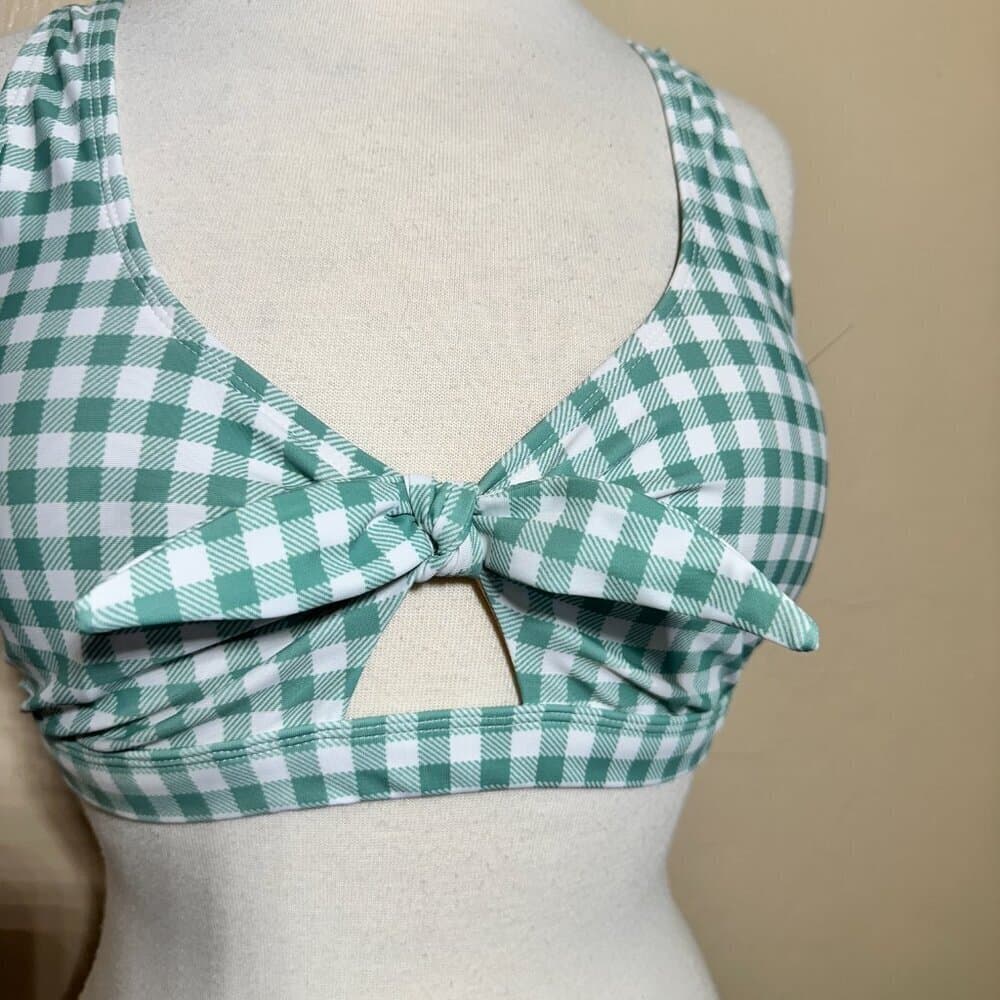 Old Navy Green & White Tie Front Keyhole Opening Size L NWOT - Thumbnail 4