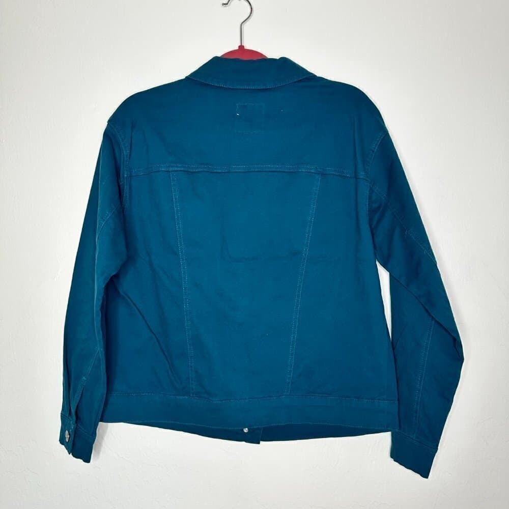Wavvy Jacket Women Size M Teal Cotton Long Sleeve Pocket Collared Button Down - Thumbnail 3