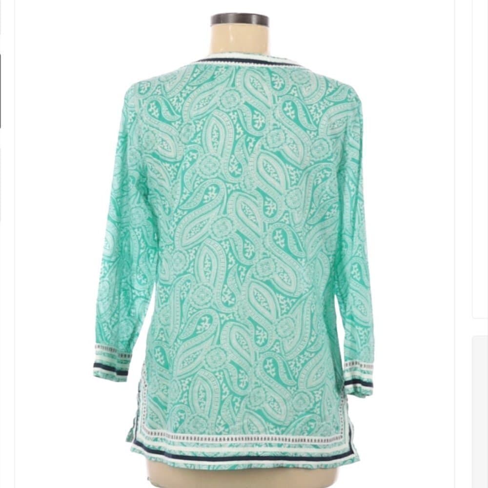TALBOTS Green Paisley Long Sleeve Blouse Tunic Size M Coastal Cottagecore Preppy - Thumbnail 2