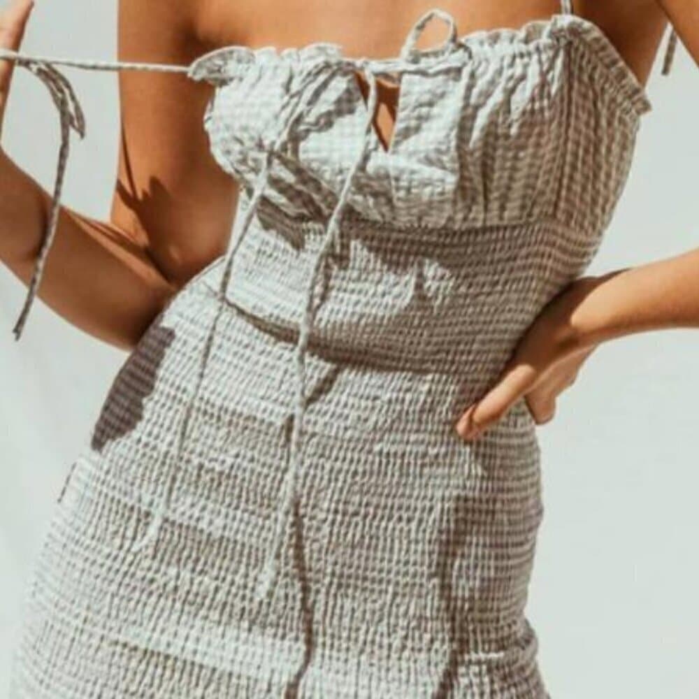 Princess Polly Korina Gingham Green and White Mini Dress Size 4 NEW - Thumbnail 4
