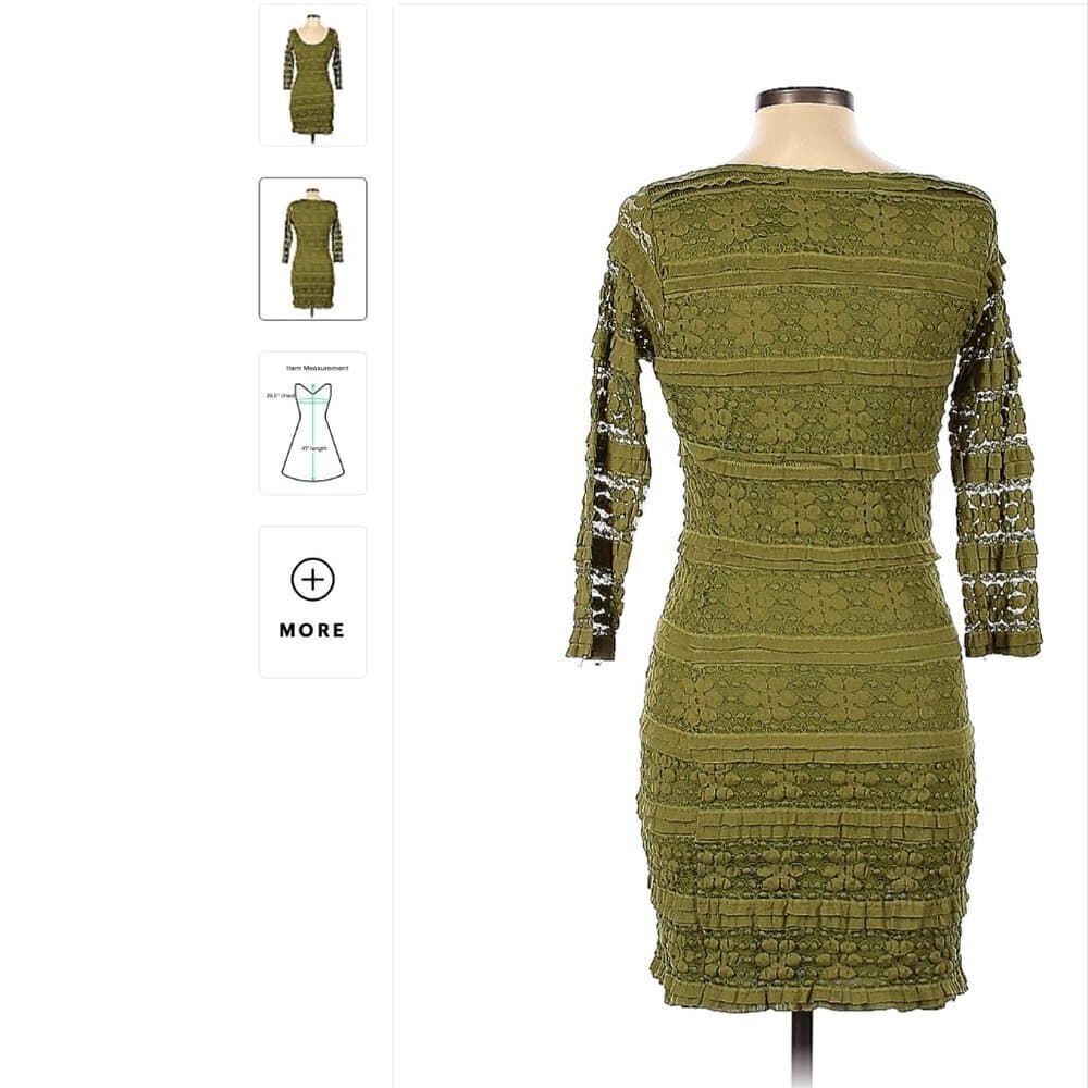 MAX Studio Green Ruffle Dress Size L Lace Boho Festival Artsy Bodycon - Thumbnail 2