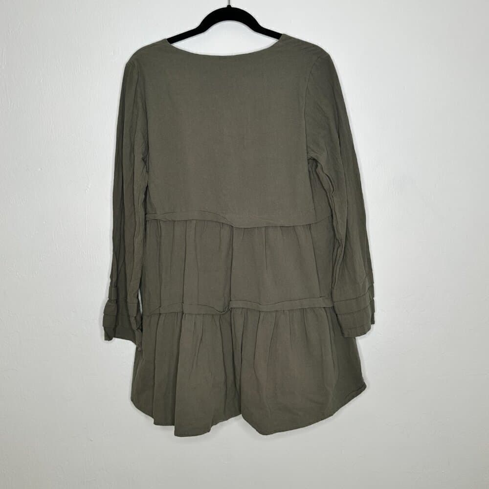 Altar'd State Long Sleeve Green Ruffle Tired Mini Dress Size L - Thumbnail 3