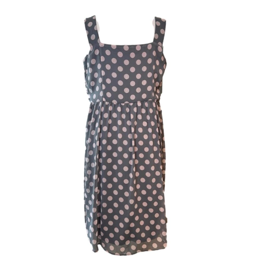 LE Bos Size 16 Dress Sleeveless Gray & Pink Polka Dot Summer Spring - Thumbnail 4