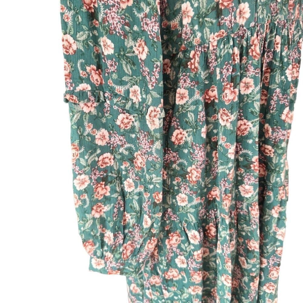 HALEY London Made With Care Green Floral Tiered Long Sleeve Dress Size M - Thumbnail 3