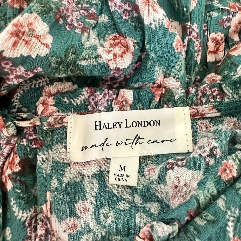 HALEY London Made With Care Green Floral Tiered Long Sleeve Dress Size M - Thumbnail 5