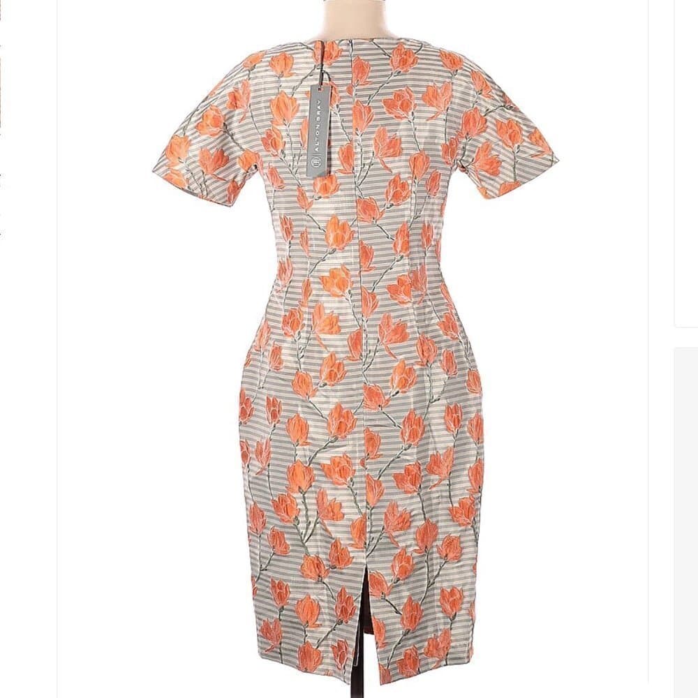 ALTON Gray Gray & White & Coral Floral Dress Size 6 - Thumbnail 2