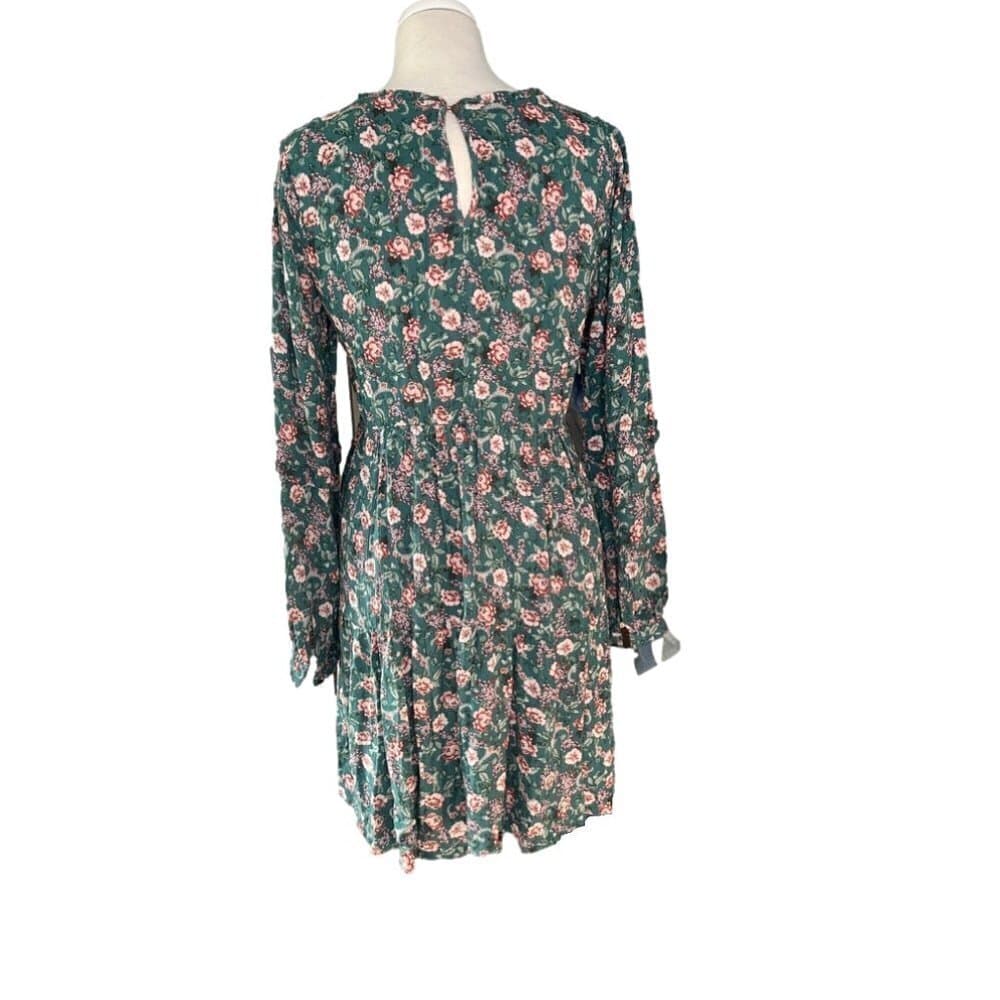 HALEY London Made With Care Green Floral Tiered Long Sleeve Dress Size M - Thumbnail 4