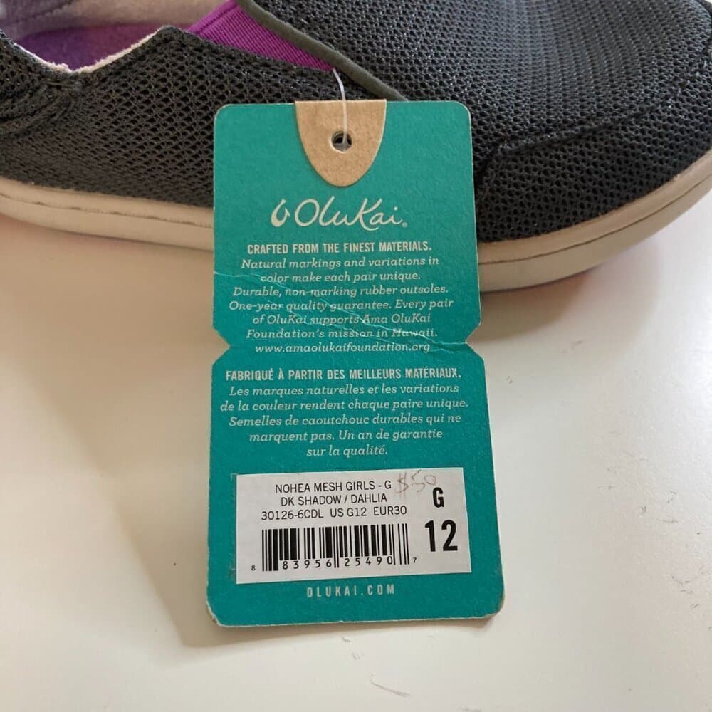 Olukai Nohea Gray Mesh Girls Slip On Comfort Casual Shoes Loafers Size 12 NEW - Thumbnail 7