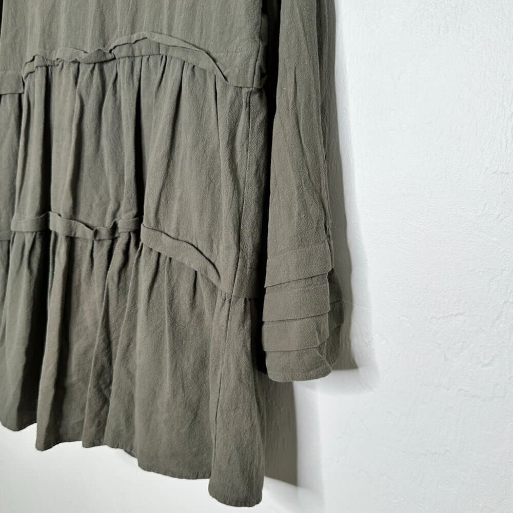 Altar'd State Long Sleeve Green Ruffle Tired Mini Dress Size L - Thumbnail 2
