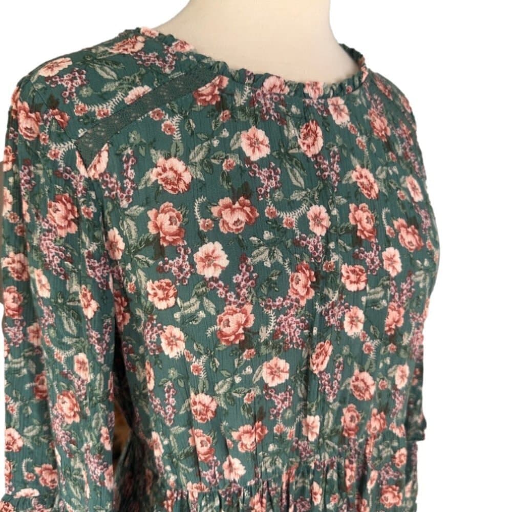HALEY London Made With Care Green Floral Tiered Long Sleeve Dress Size M - Thumbnail 2