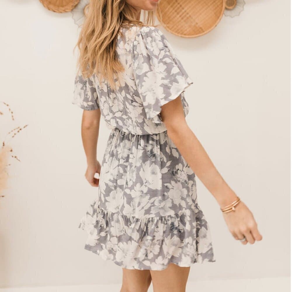By Together Gray & White Floral Mini Dress Size S - Thumbnail 2