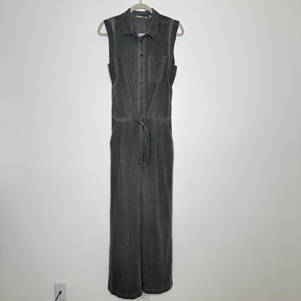 Soft Surroundings Jumpsuit Gray Washed Tied Camilla Pockets Size S - Thumbnail 4