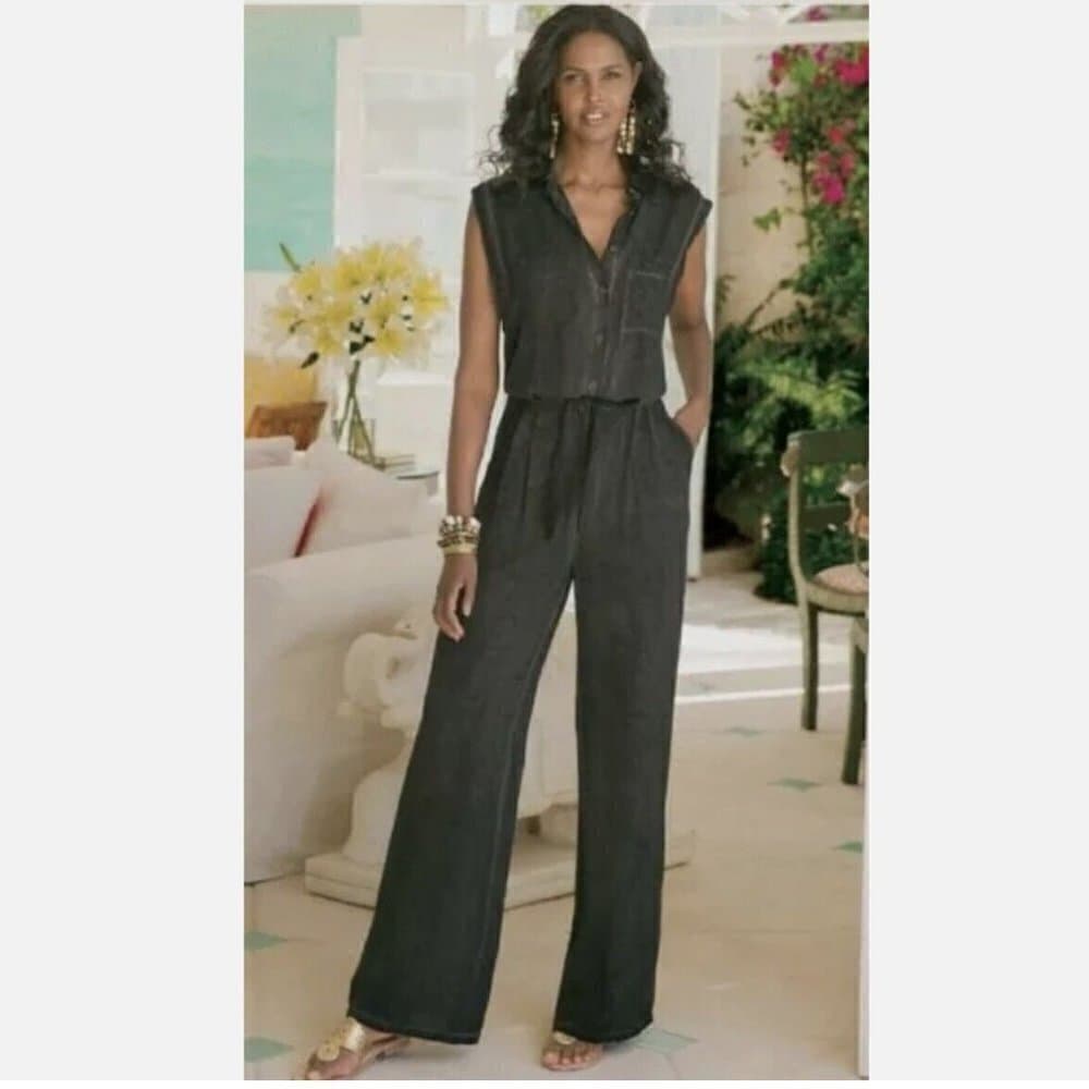 Soft Surroundings Jumpsuit Gray Washed Tied Camilla Pockets Size S - Thumbnail 2