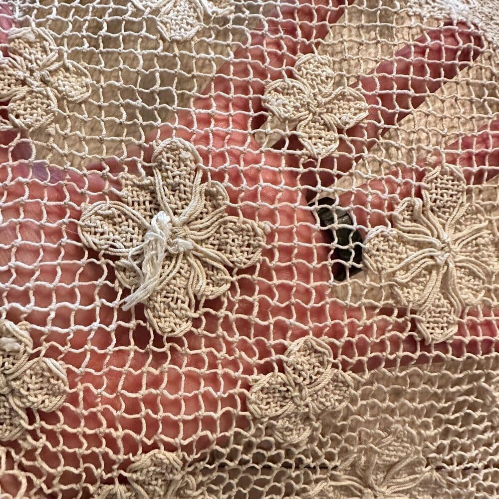 Vtg Lace Tablecloth Flower Runner Hand Crocheted 80 by 62" - Thumbnail 4