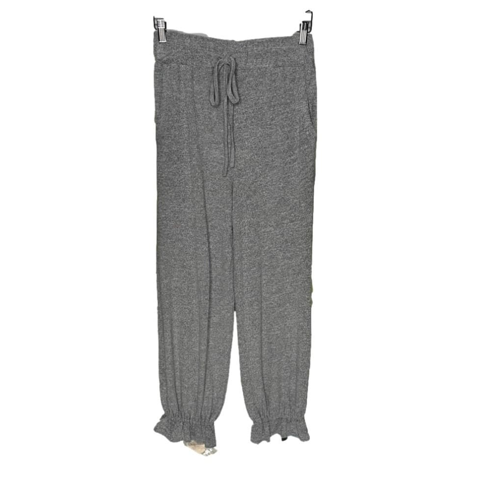Anthro Sunday in Brooklyn Ruffle Hem Knit Gray Drawstring Pull On Joggers Size M - Thumbnail 2