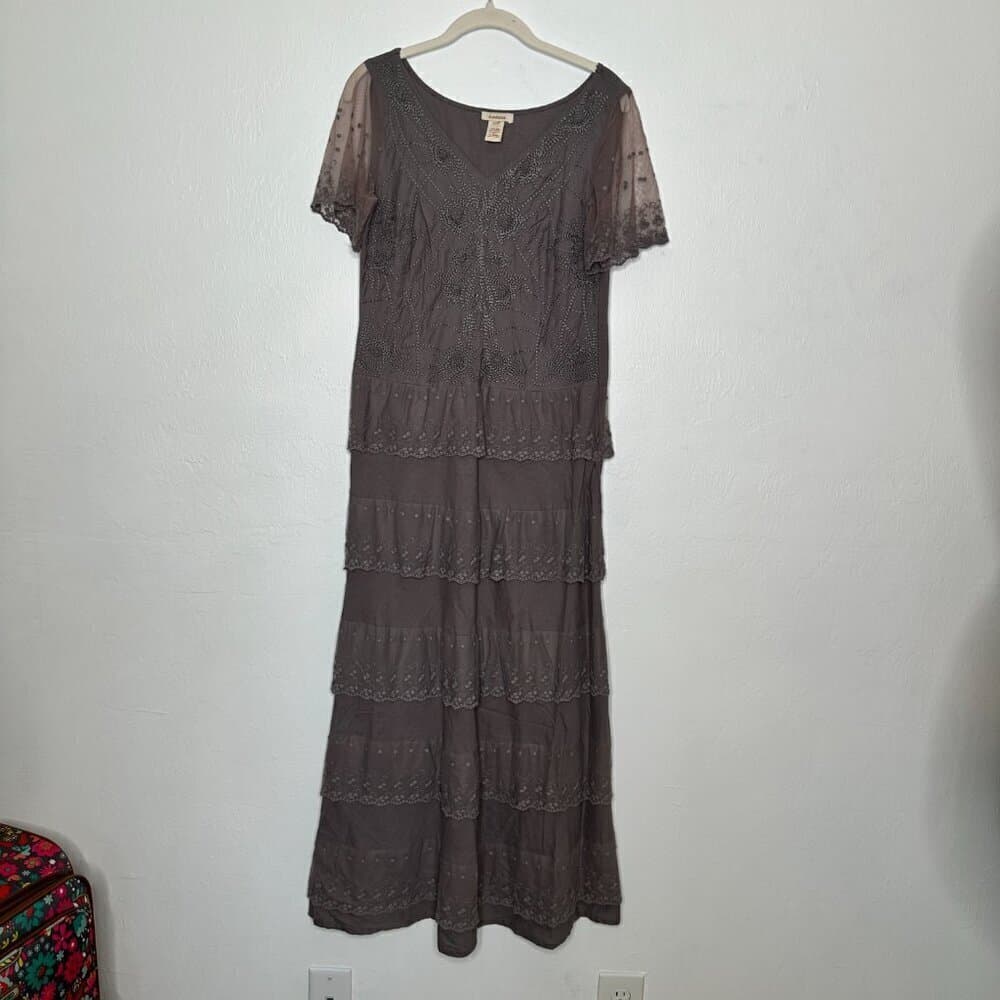 Sundance Fluttering Heart Tiered Lace Maxi Dress Sz 2 Linen Embroidered Boho - Thumbnail 2