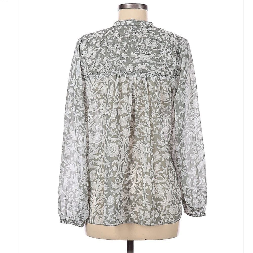 LUCKY Brand Gray & White Sheer Long Sleeve Blouse Size S Peasant Cottage… - Thumbnail 4