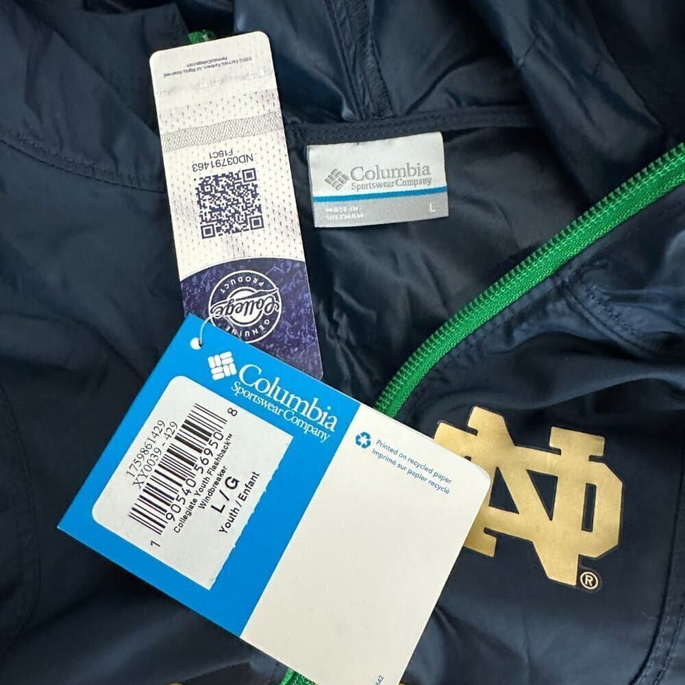Unisex Children Columbia Notre Dame Fighting Irish NCAA Navy Blue Jacket Size L - Thumbnail 5