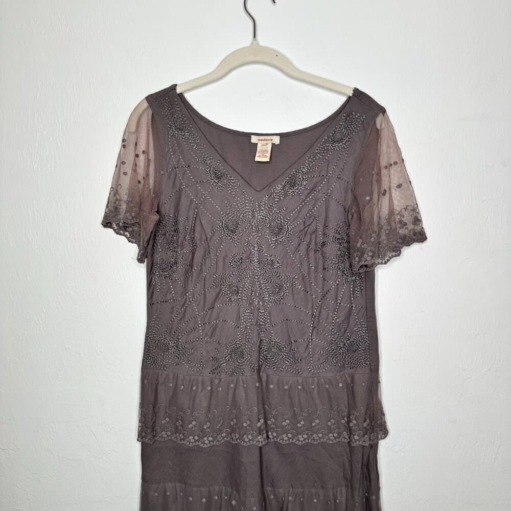 Sundance Fluttering Heart Tiered Lace Maxi Dress Sz 2 Linen Embroidered Boho - Thumbnail 3