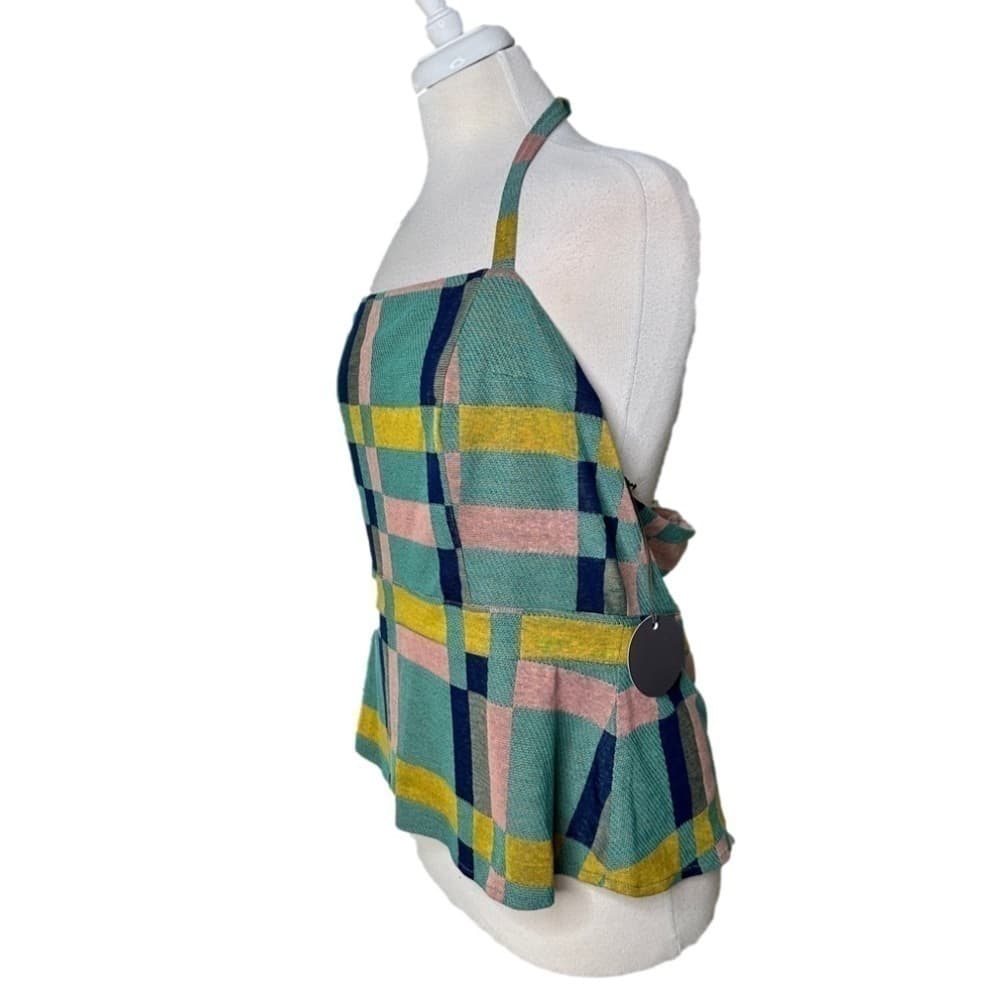 EVA Franco Size XL Mod Plaid Summer Festival Plaid Colorful Retro Halter Top - Thumbnail 4