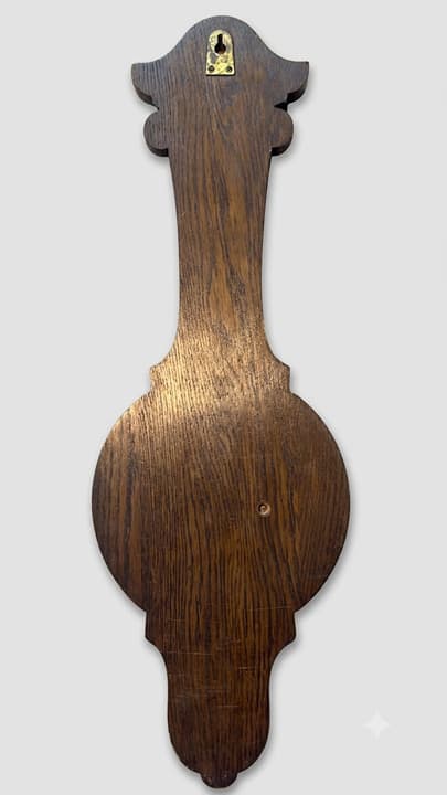 Antique Edwardian Carved Oak Banjo Barometer & Thermometer | John Barker & Co. - Thumbnail 2
