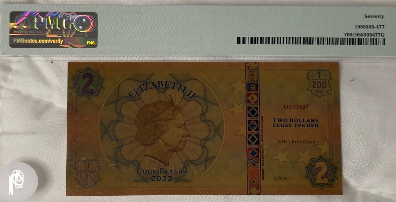 2022 Cook Islands $2 “7 Pillars of Humanity — Love” Aurum Gold Note — PMG 70★ - Thumbnail 2