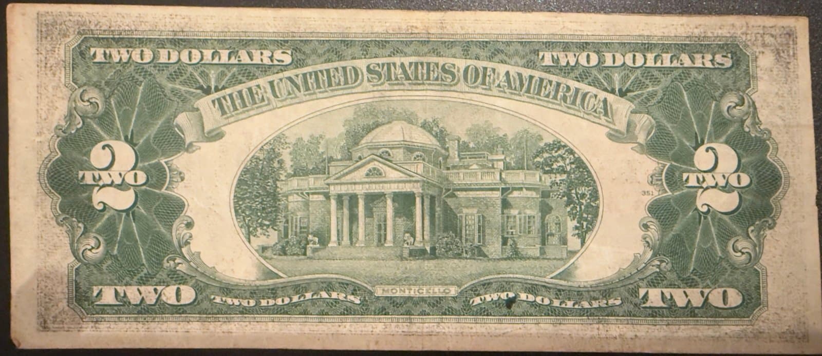 Title: 1928-G $2 Red Seal Note w/ Reverse Ink Transfer - Thumbnail 2