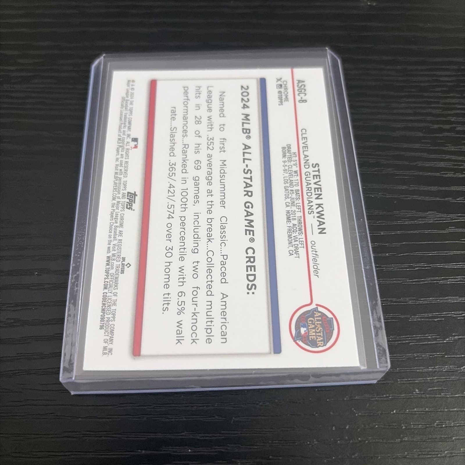 2024 Topps Chrome Update Steven Kwan All Star Game Insert Gold #/50 Guardians - Thumbnail 2
