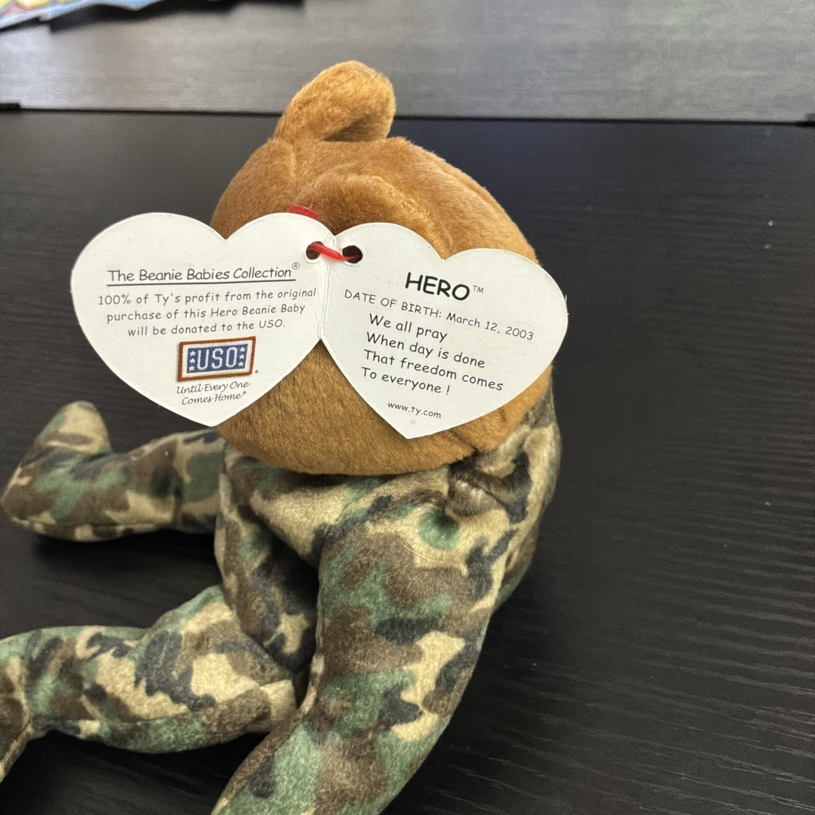 TY Beanie Baby - HERO the USO Military Bear (w/ US Flag on Arm) (8.5 inch) MWMTs - Thumbnail 3
