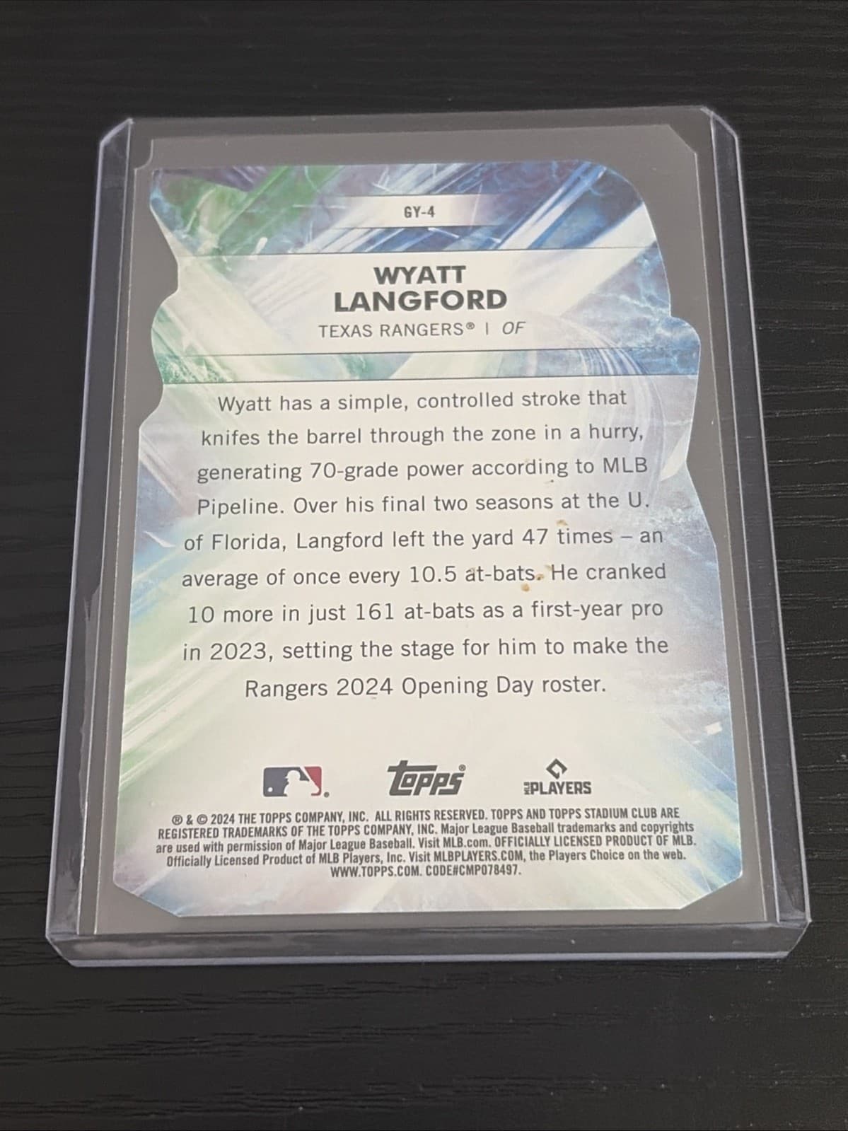 2024 Topps Stadium Club Baseball Going Yard Die-Cut # GY-4 Wyatt Langford RC - Thumbnail 2